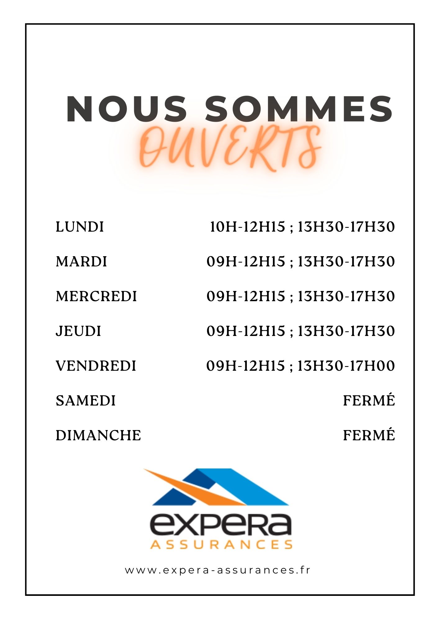 Le cabinet Expera Assurances change ses horaires pour mieux vous accueillir !